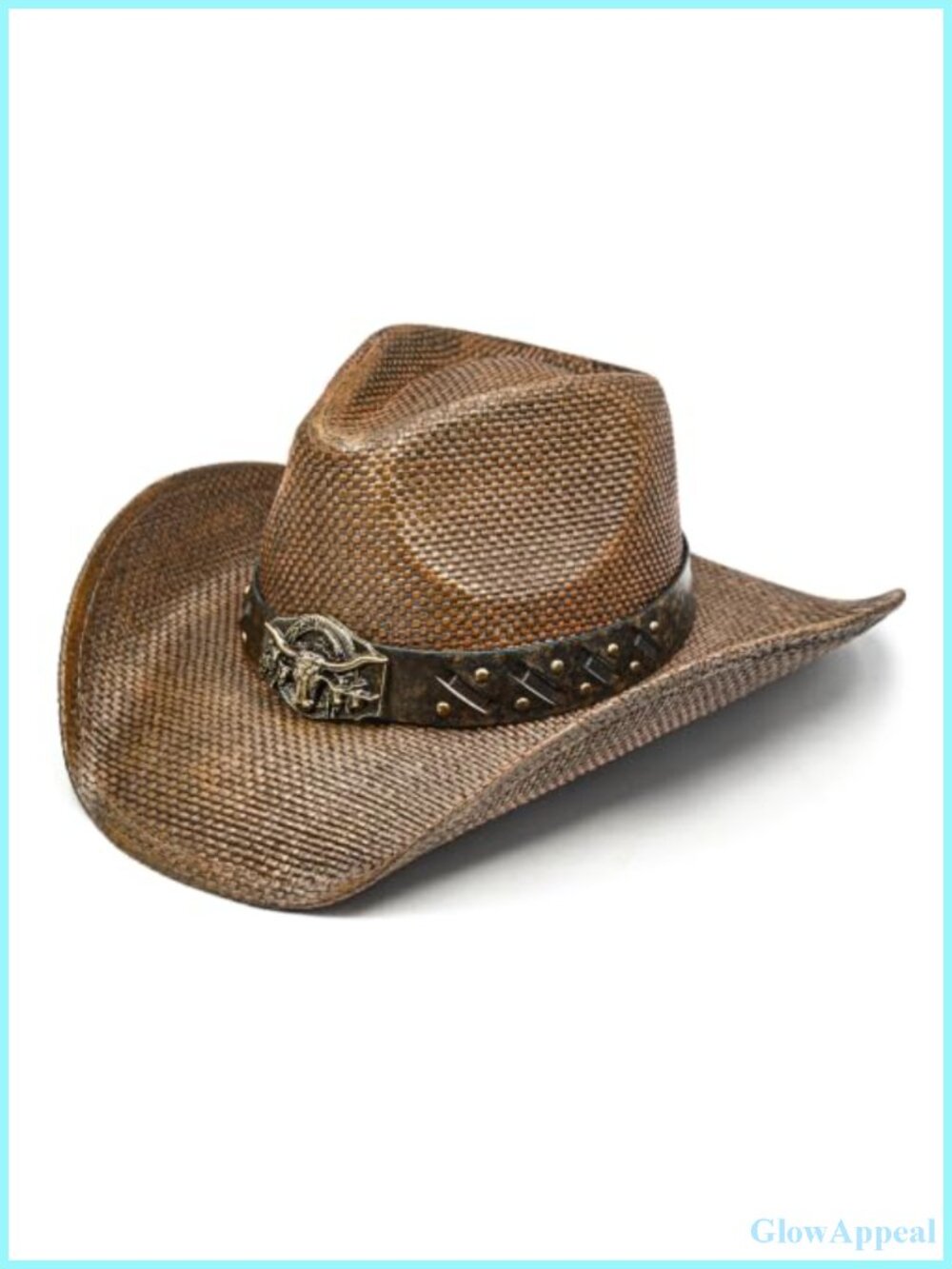 Distressed Straw Cowboy Hat Women Men Shapeable Brim Western